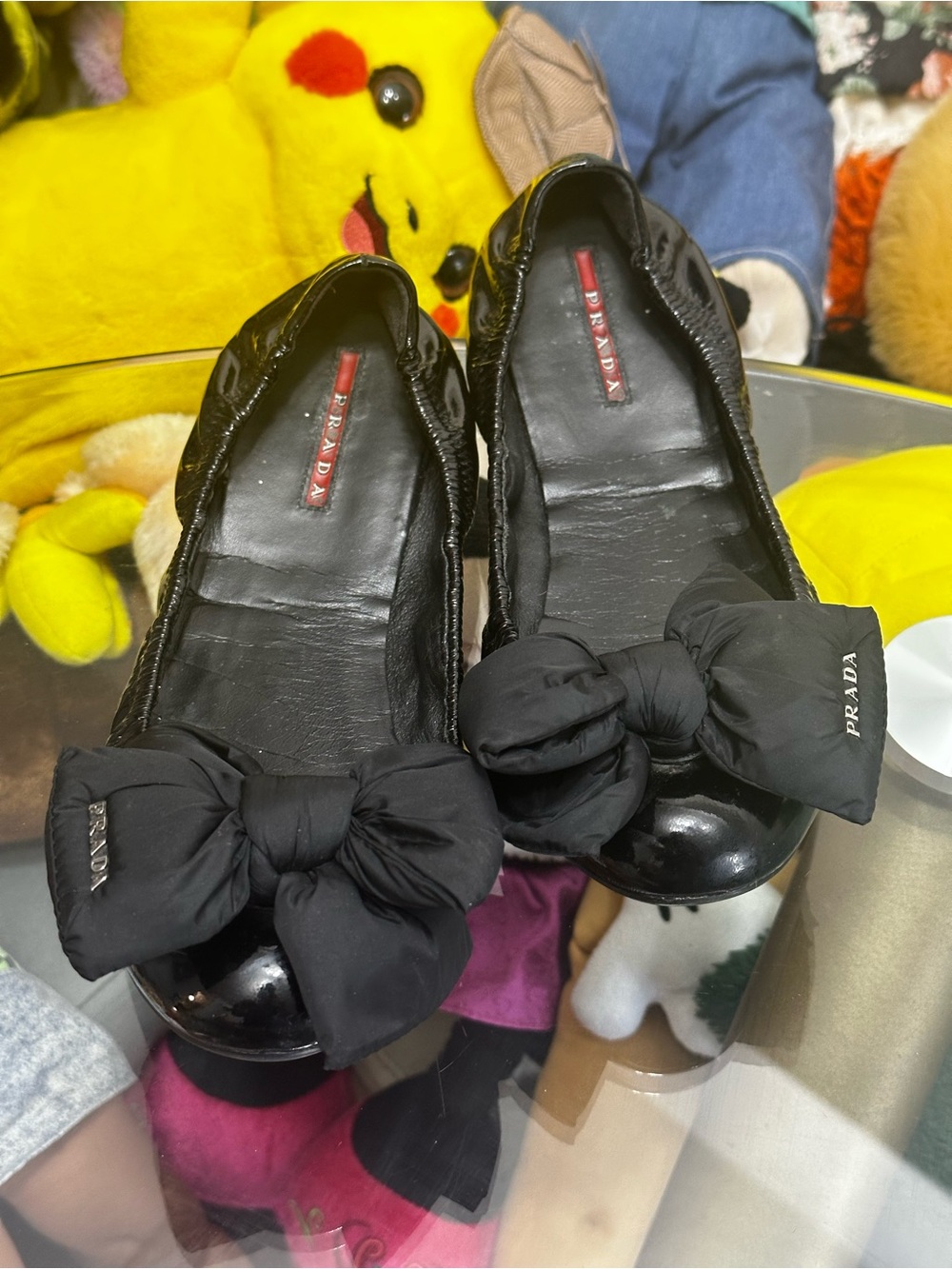 PRADA Black Patent Leather Bow Elastic Ballet Flats — Size EU 40 / US 10